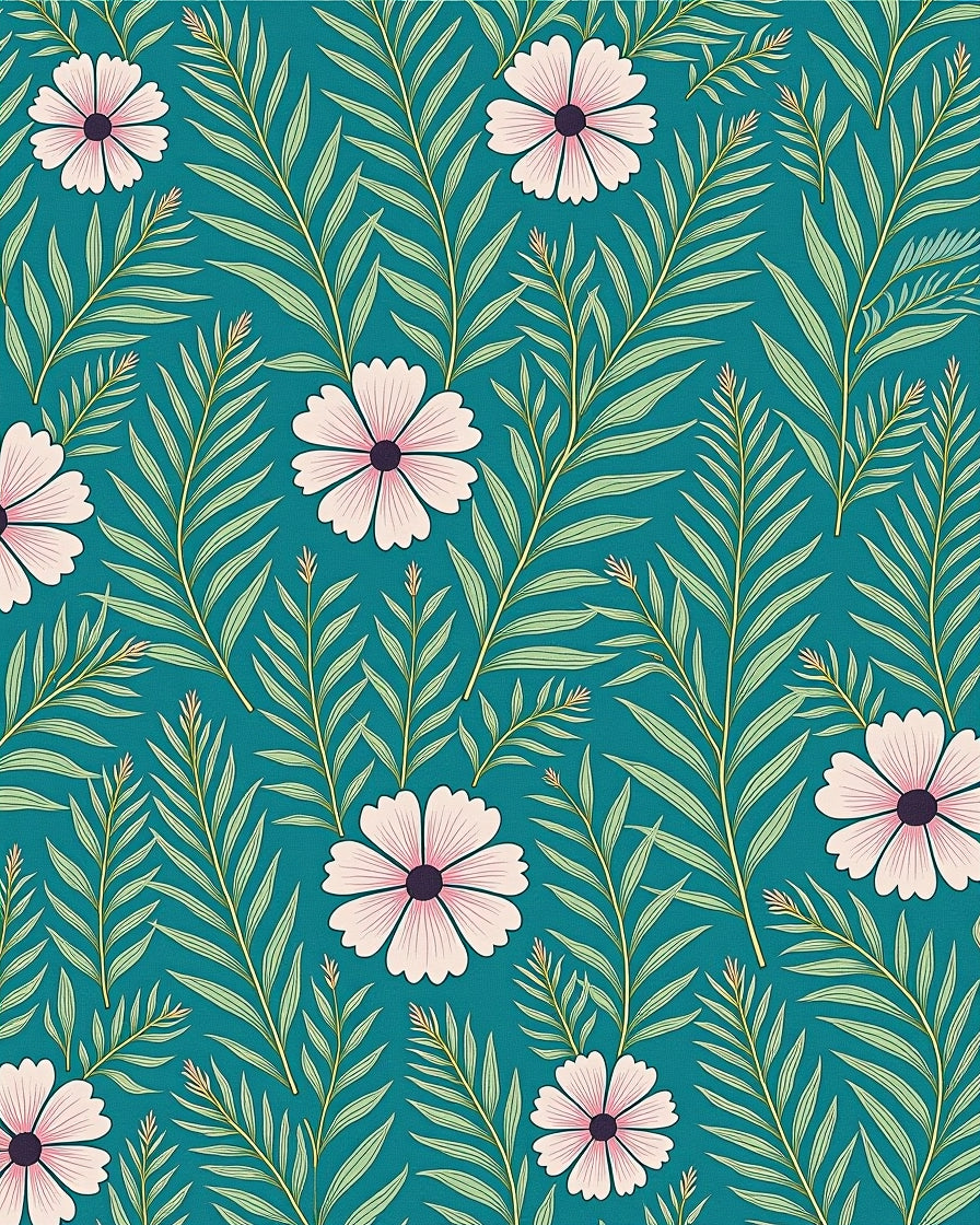 Teal Floral Tropical Leaf Rug