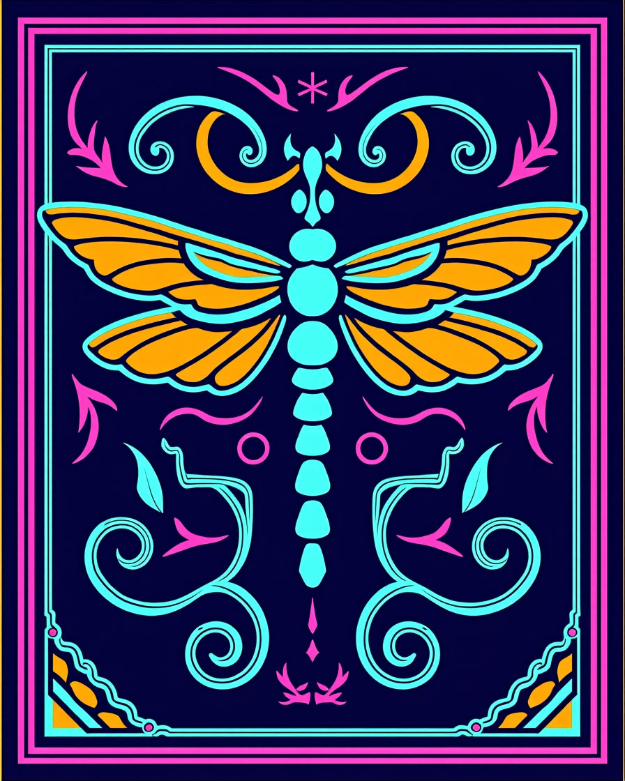 Bright Neon Dragonfly Swirls Rug