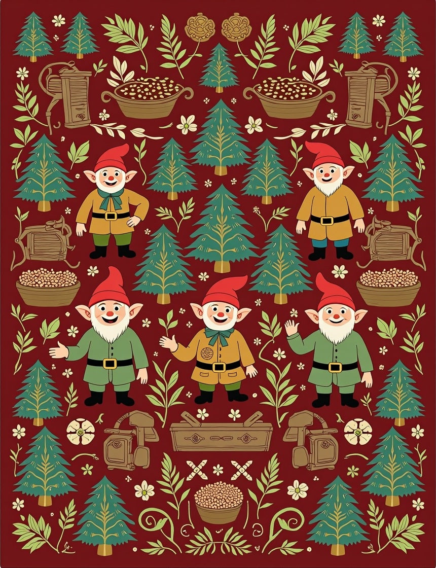 Whimsical Gnome Forest Red Rug
