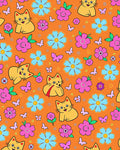Whimsical Yellow Cats Pink Blue Flowers Rug