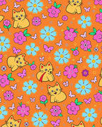 Whimsical Yellow Cats Pink Blue Flowers Rug
