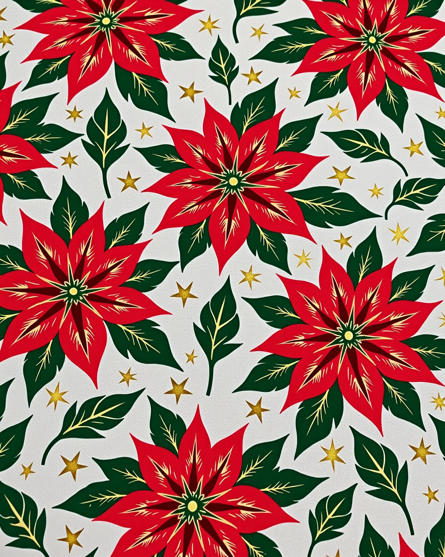 Festive Red Poinsettia Gold Star Rug
