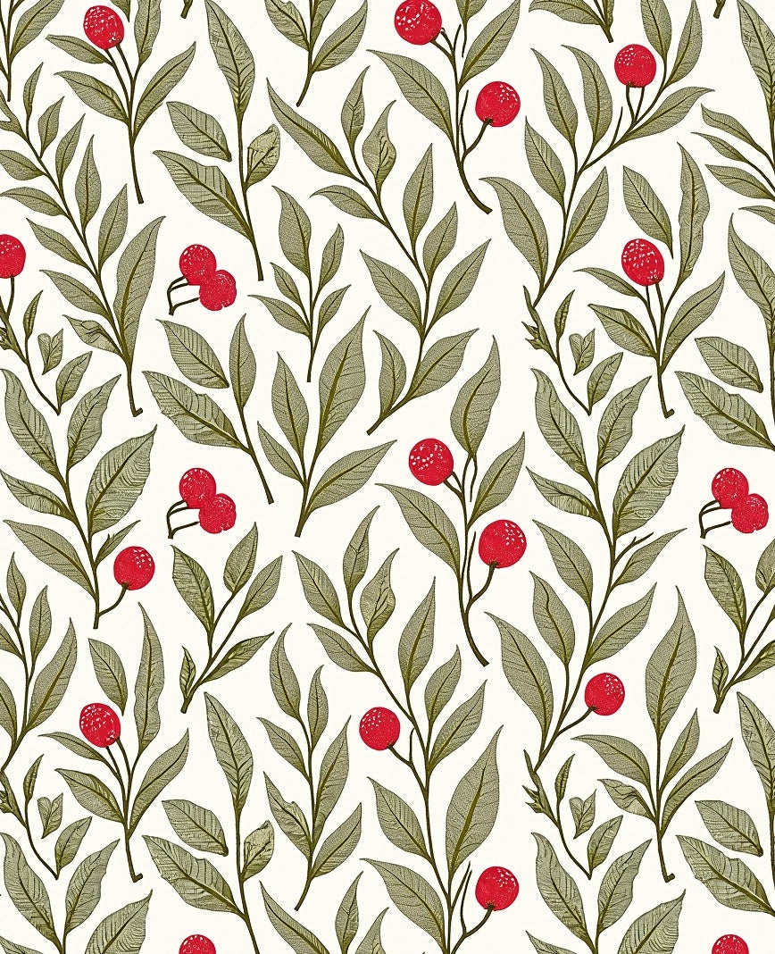 Red Berry Branch Foliage Rag Rug