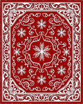 Crimson White Snowflake Scroll Medallion Rug