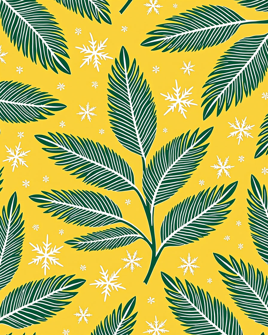 Emerald Fern Snowflakes Yellow Rug