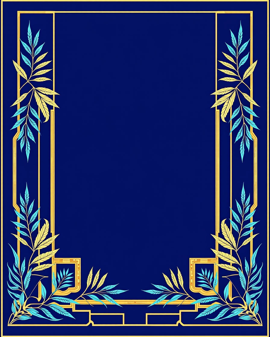 Midnight Blue Golden Leaf Border Rug
