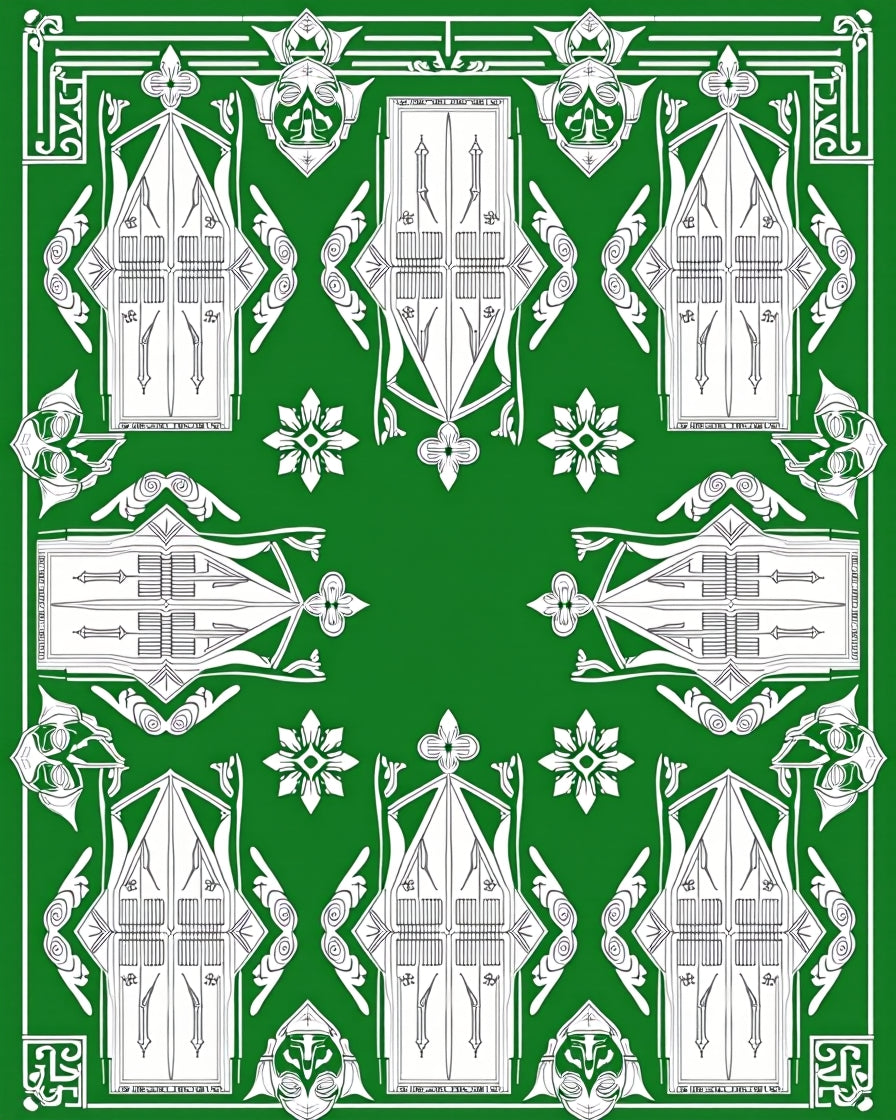 Emerald Green Ornate Archway Motif Rug