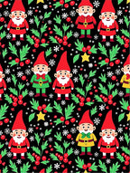 Cute Gnomes Holly Berry Glitter Black Rug