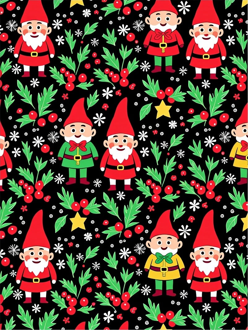 Cute Gnomes Holly Berry Glitter Black Rug