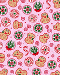 Pink Gingerbread Peppermint Holly Swirls Rug