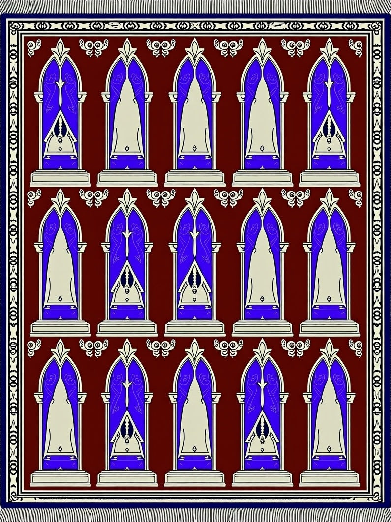Deep Blue Arched Gate Burgundy Rug