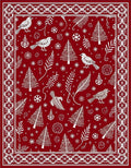 Crimson Red Winter Bird Tree Snowflakes Rug