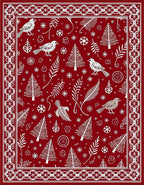Crimson Red Winter Bird Tree Snowflakes Rug