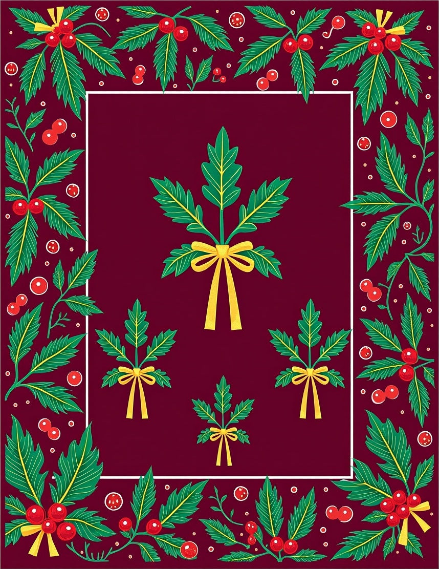 Whimsical Green Holly Berry Ribbon Rug