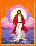 Bold Red Figure on Water Background Rug