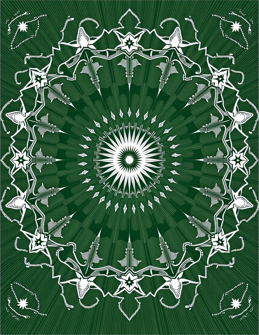 Emerald Green Circular Starburst Mandala Rug