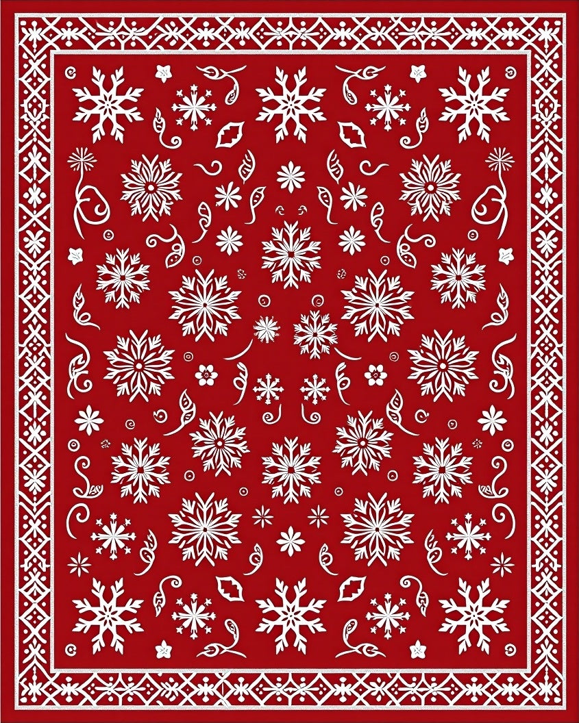 Crimson White Snowflake Holiday Medallion Rug