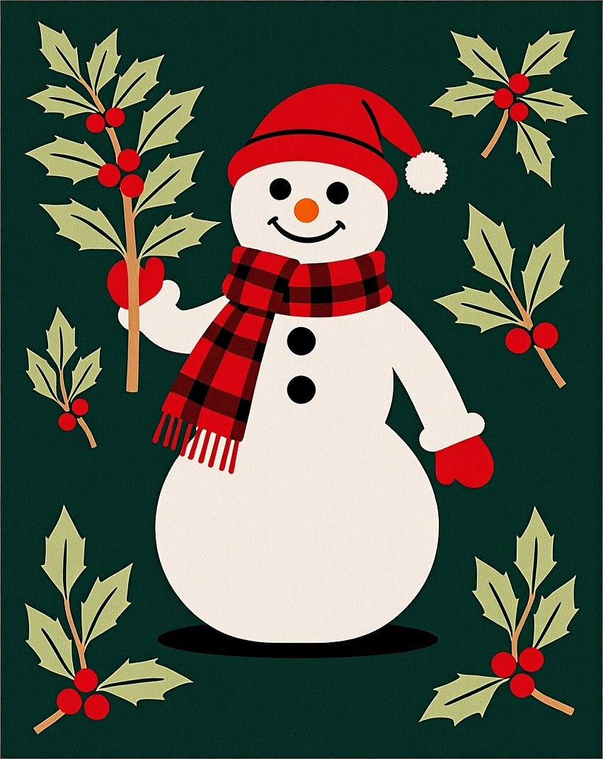 Festive Snowman Holly Garland Rug