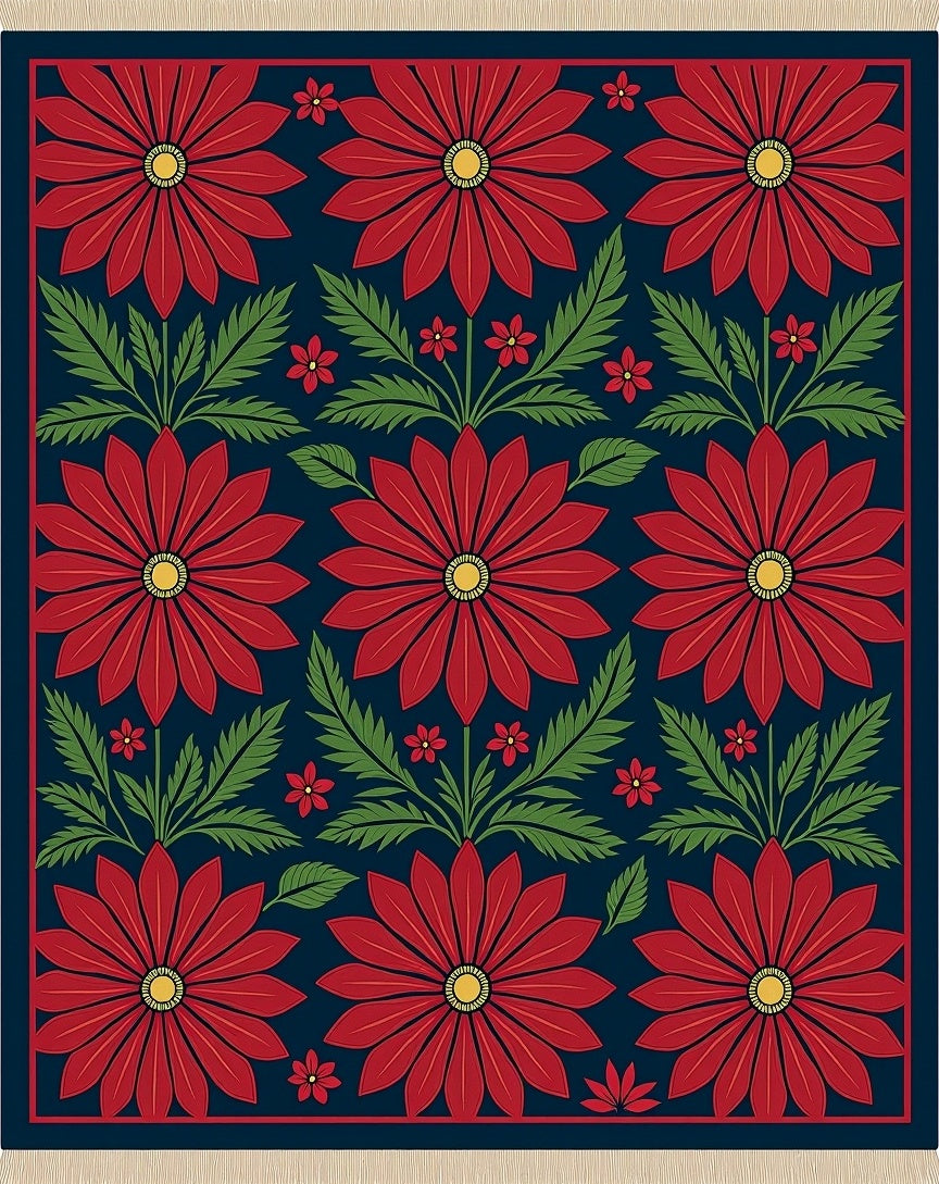 Vibrant Red Floral Garden Night Rug