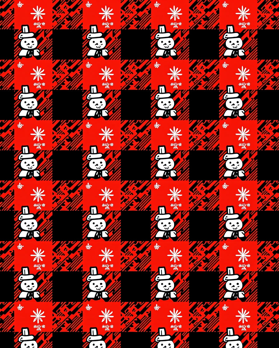 Red Black Buffalo Plaid Snowman Winter Rug