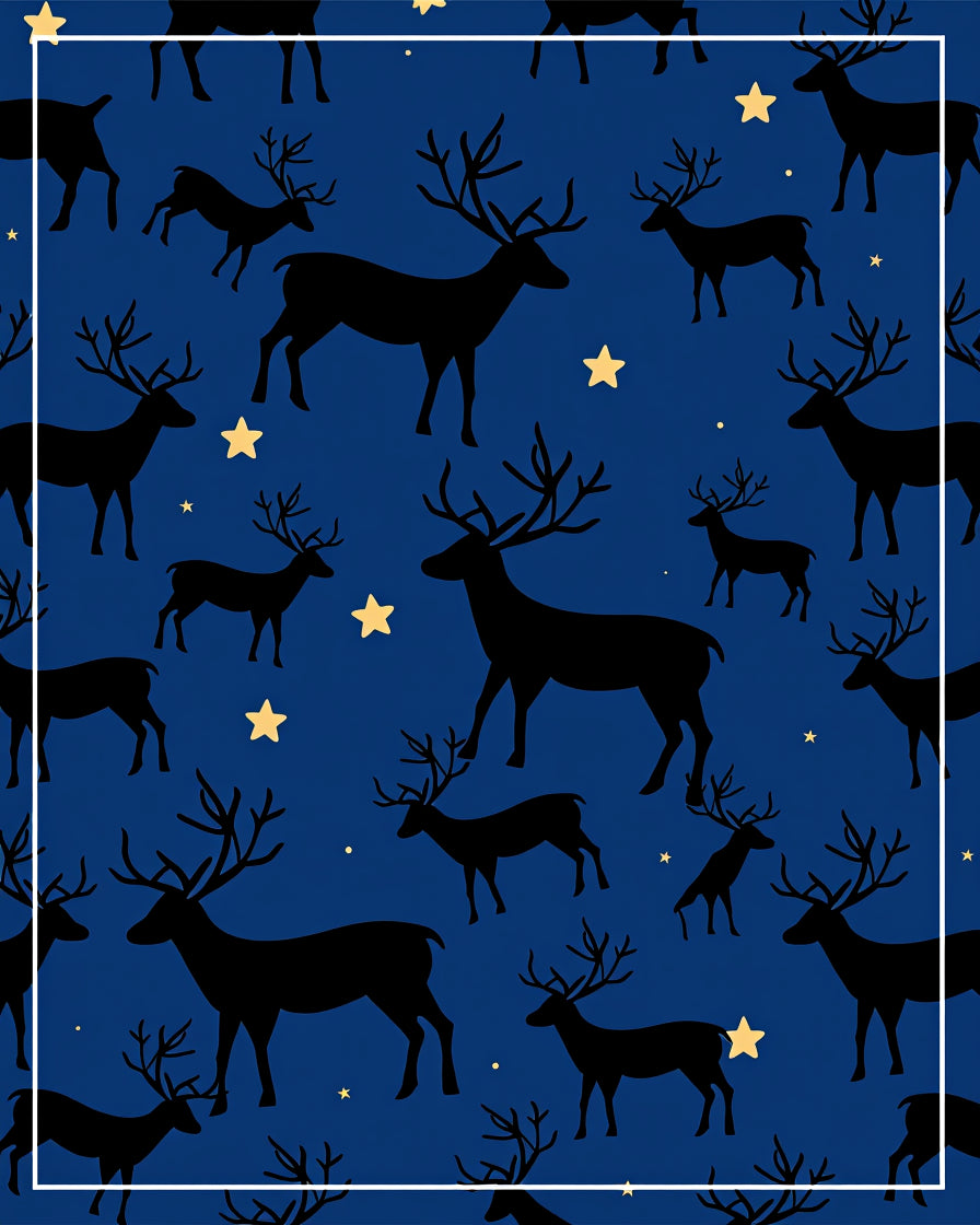 Midnight Blue Reindeer Starry Night Scene Rug