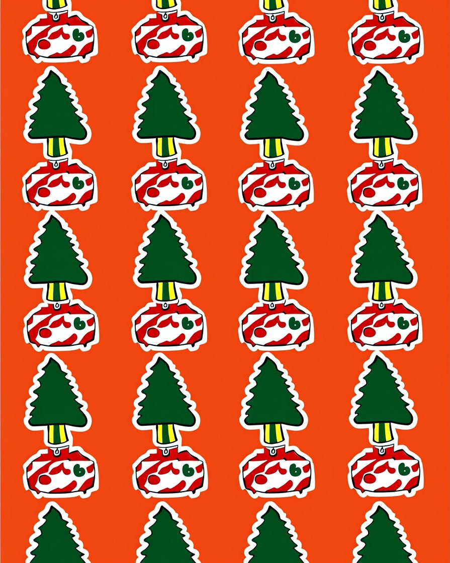 Festive Red White Tree Accents Rug