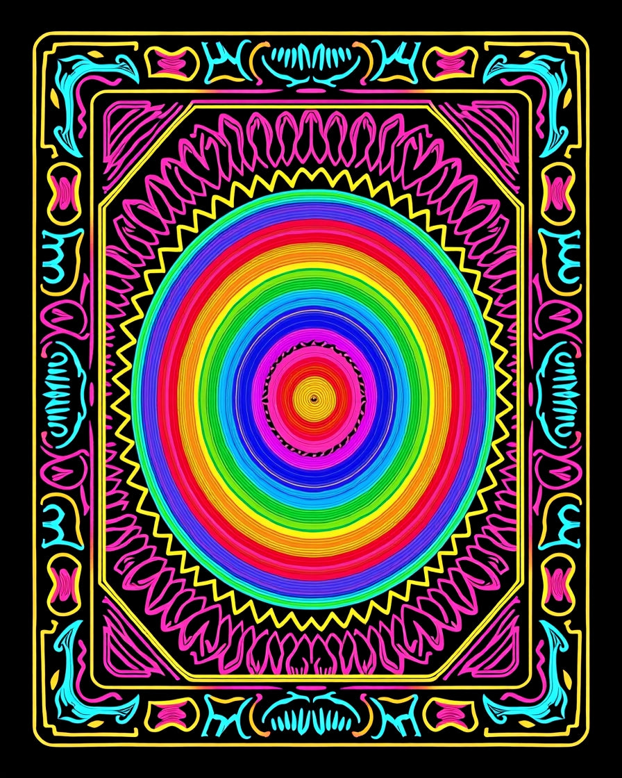 Vibrant Rainbow Concentric Circles Frame Rug