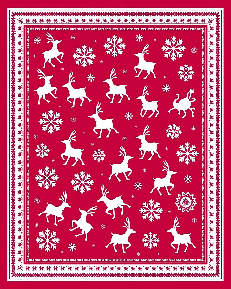 Reindeer Snowflake Crimson Festive Rug
