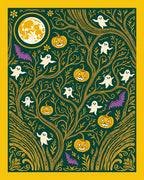 Whimsical Halloween Moon Bat Ghost Pumpkins Rug