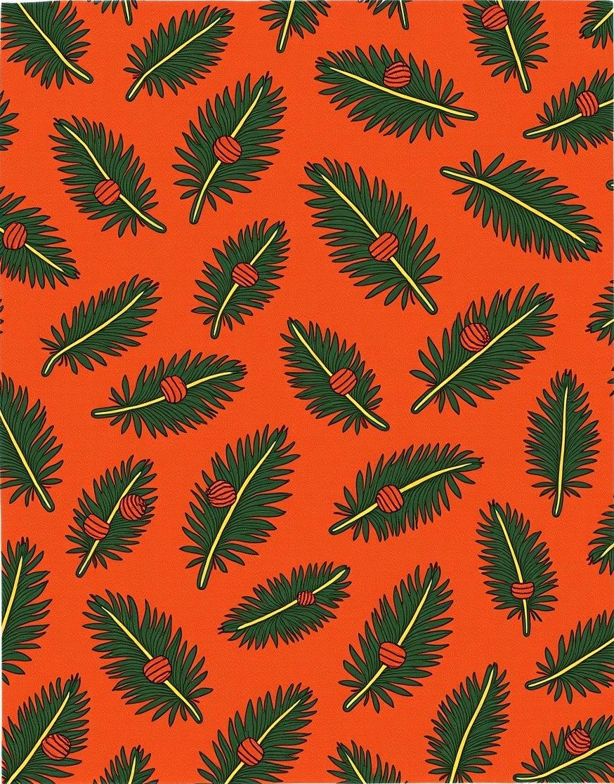 Christmas Pine Sprig Orange Red Rug