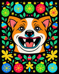 Joyful Dog With Festive Ornaments Rug