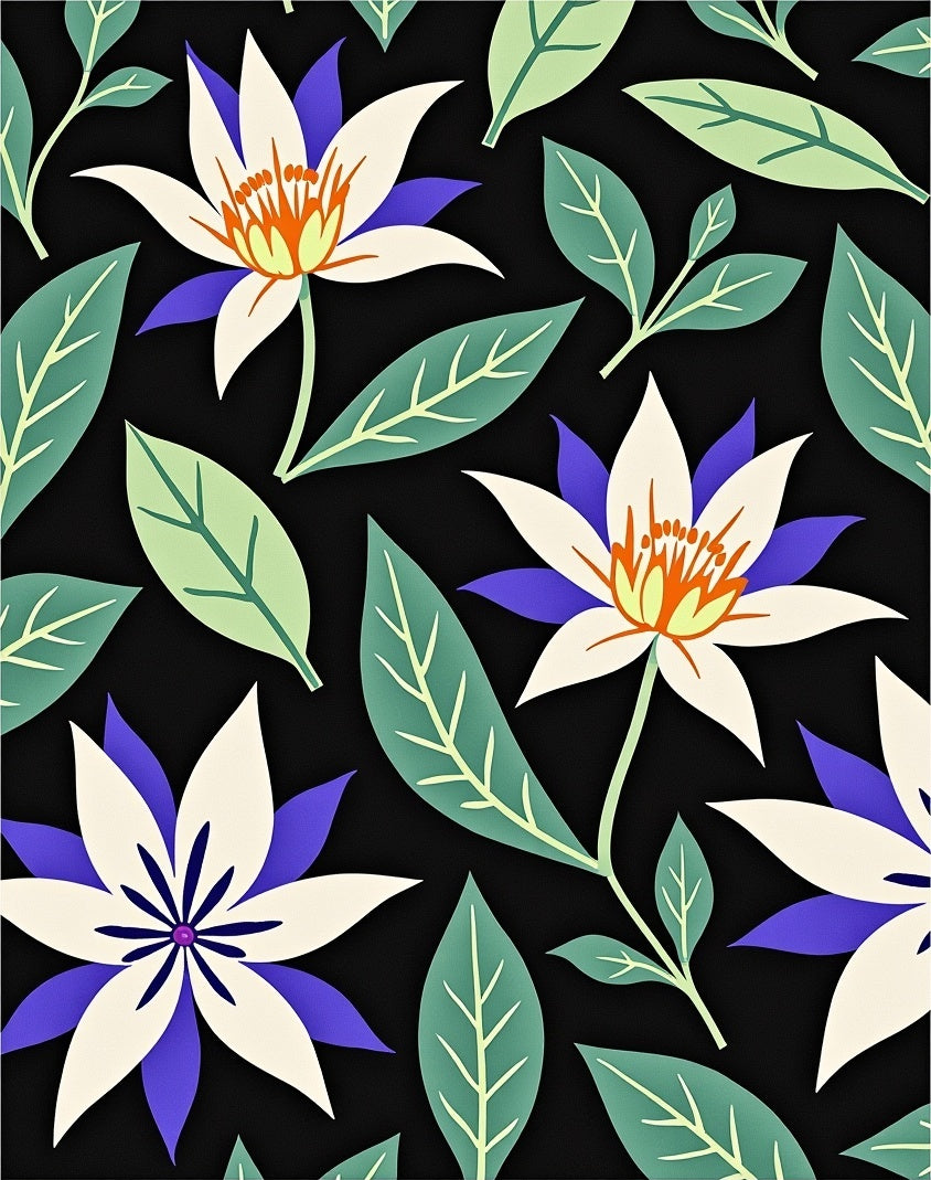 Bold Exotic Flower Green Leaf Arrangement Rug