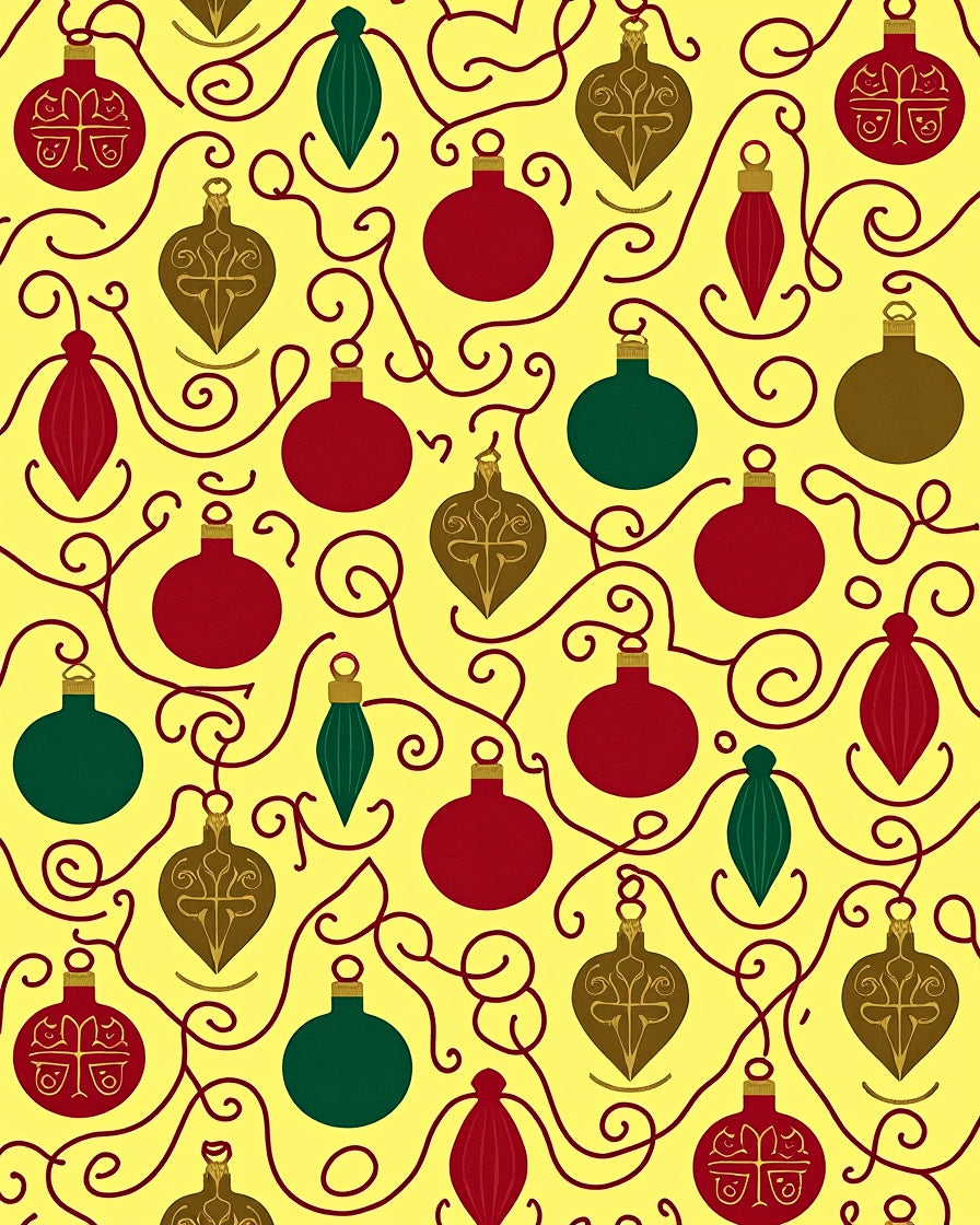 Christmas Ornaments Swirling Vine Yellow Rug