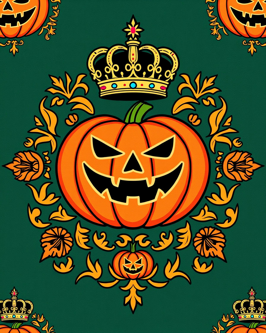 Orange Jack-o-Lantern Crown Medallion Rug