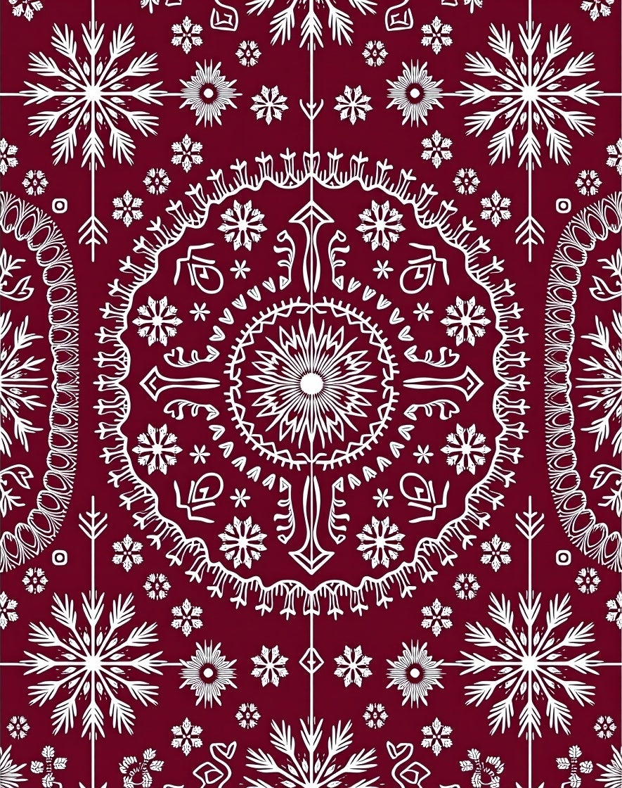 Crimson White Snowflake Mandala Rug