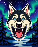 Joyful Husky Under Aurora Sky Rug