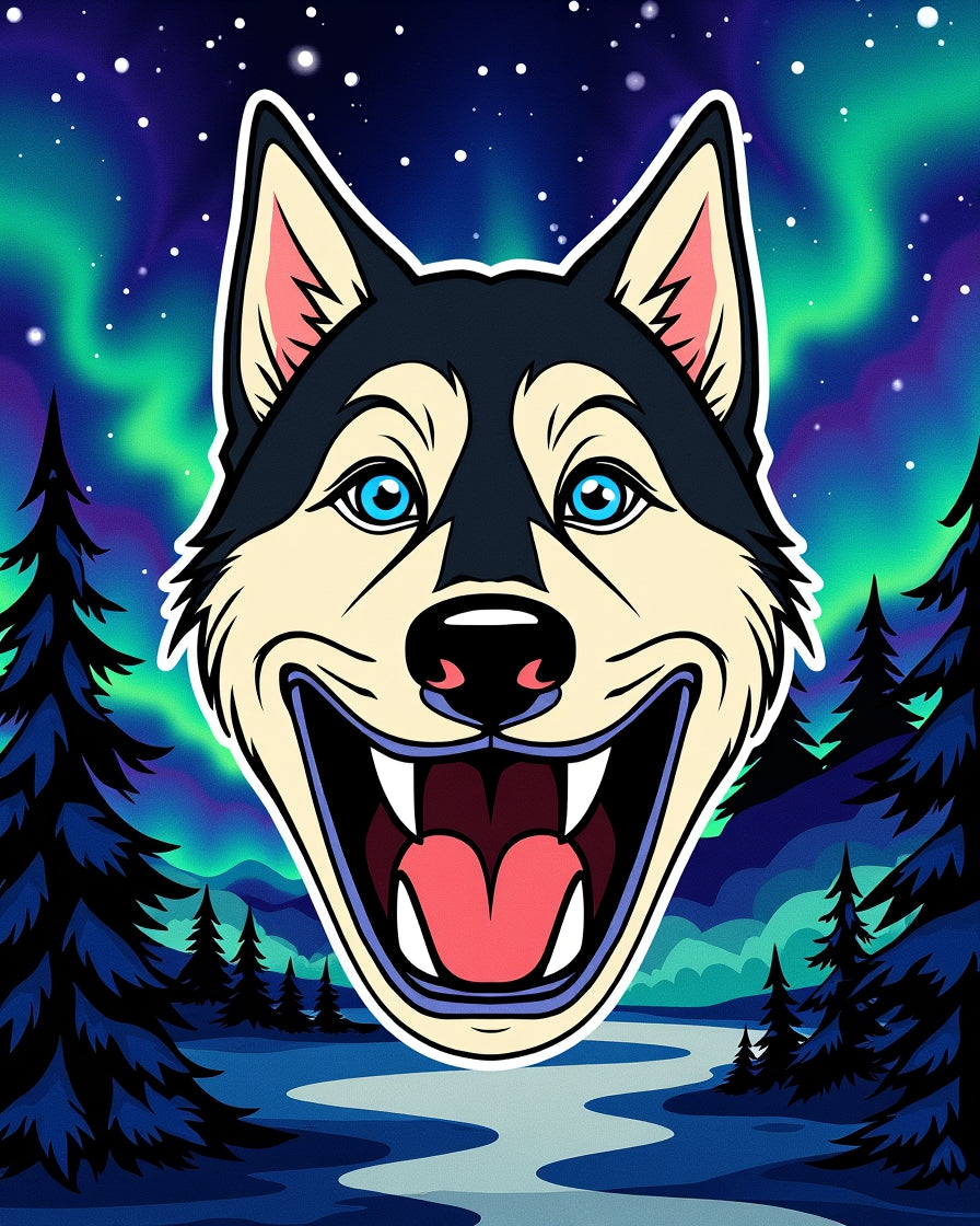 Joyful Husky Under Aurora Sky Rug