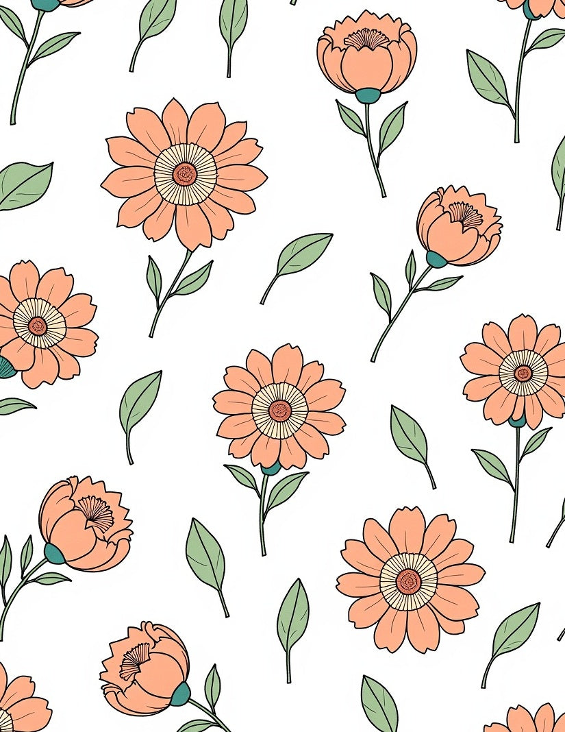 Whimsical Peach Floral Garden Rug