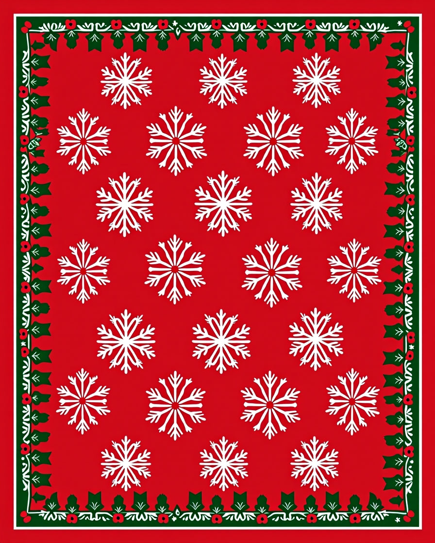 Classic Red White Snowflake Border Rug