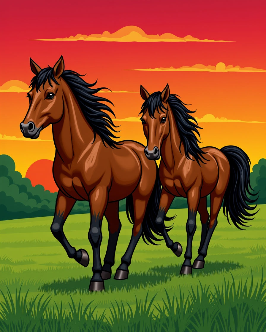 Sunset Gallop Two Horse Meadow Rug