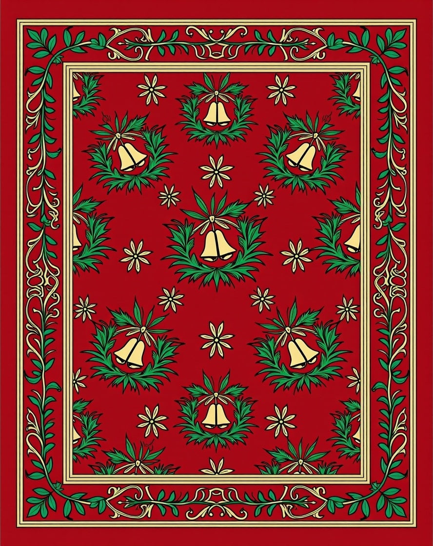 Festive Red Bell Wreath Garland Rug