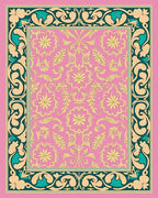 Pink Floral Medallion Border Rug