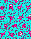 Funky pink sea creatures on teal Rug
