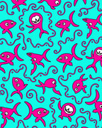 Funky pink sea creatures on teal Rug