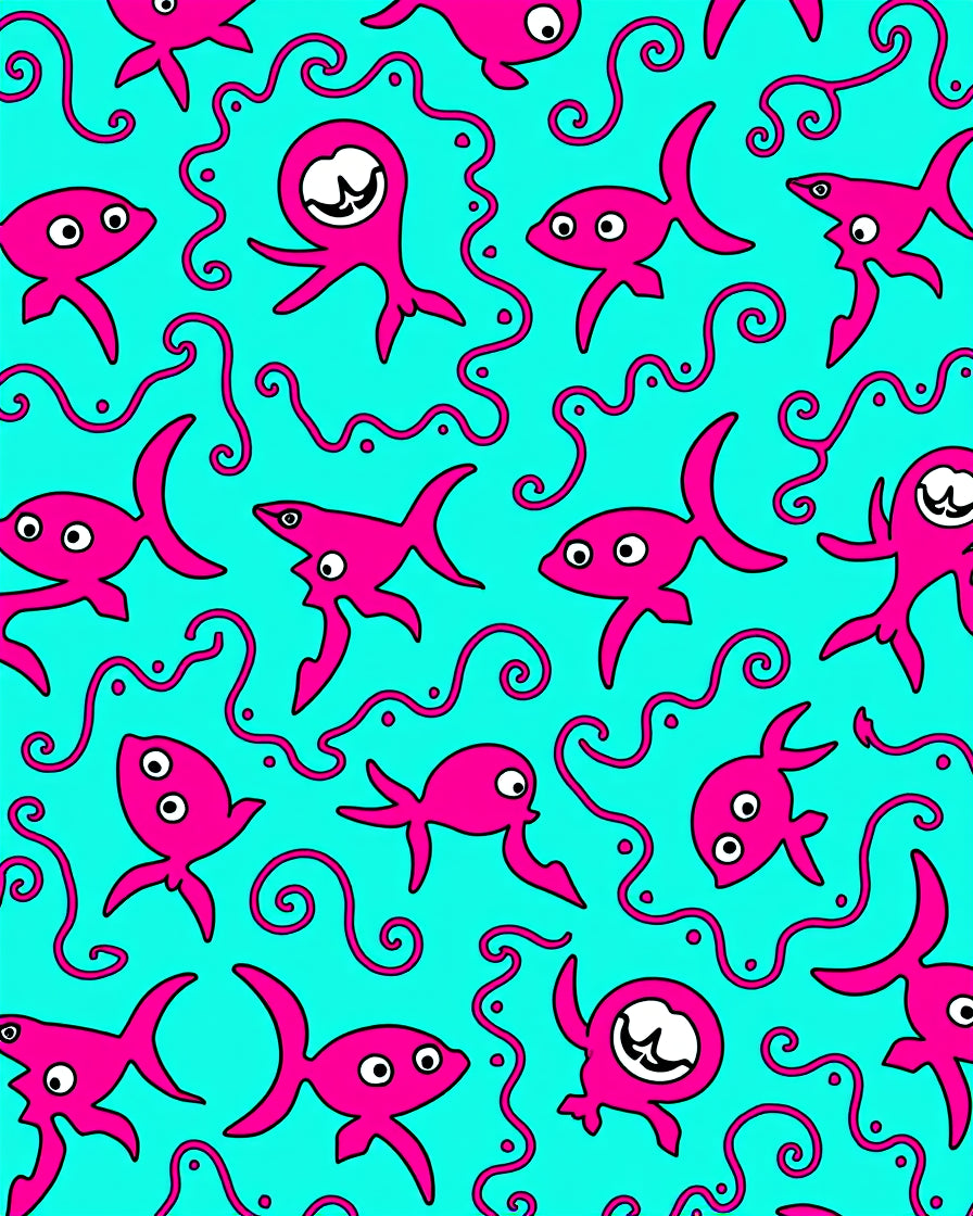 Funky pink sea creatures on teal Rug