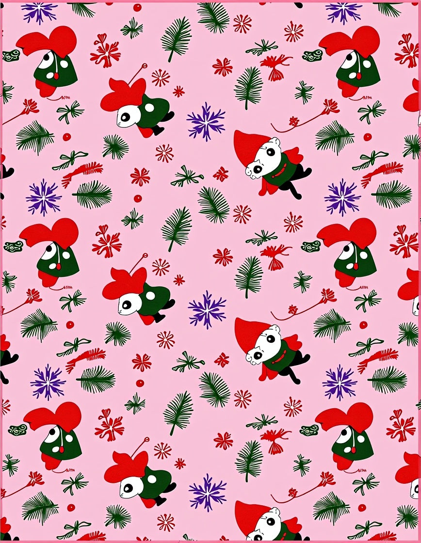 Pink Whimsical Gnome Snowfall Sprigs Rug