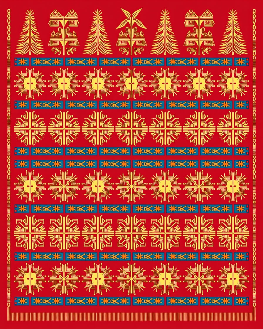 Red And Yellow Geometric Ornament Rug