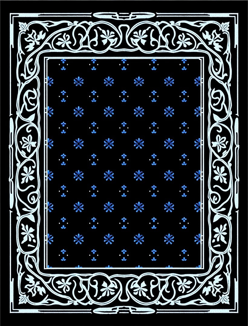 Art Nouveau Black Blue Floral Border Rug
