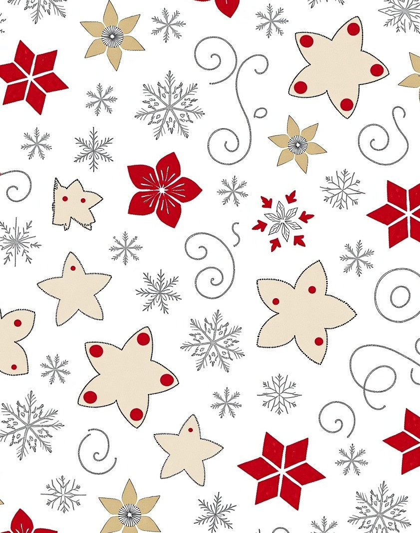 Red Gold Beige Star Snowflake Swirls Rug