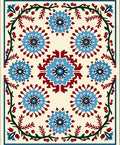 Vibrant Blue Floral Folklore Border Rug